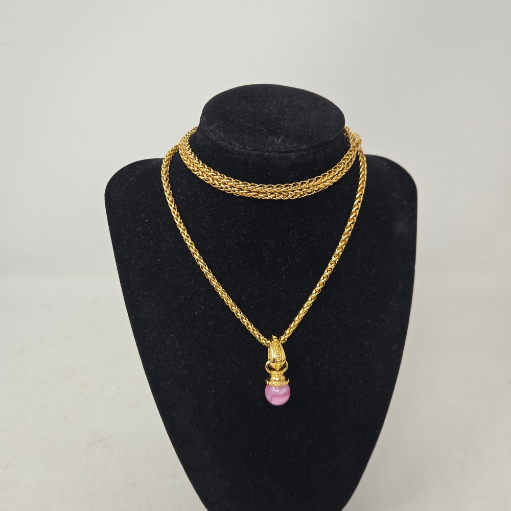 Joan Rivers Classics Collection Gold Tone Wheat Chain Pink Orb Pendant Necklace - Picture 3 of 7